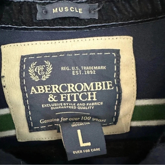 Abercrombie & Fitch Men's Long Sleeve Muscle Striped Polo Cotton Shirt Sz L GUC - Picture 4 of 7